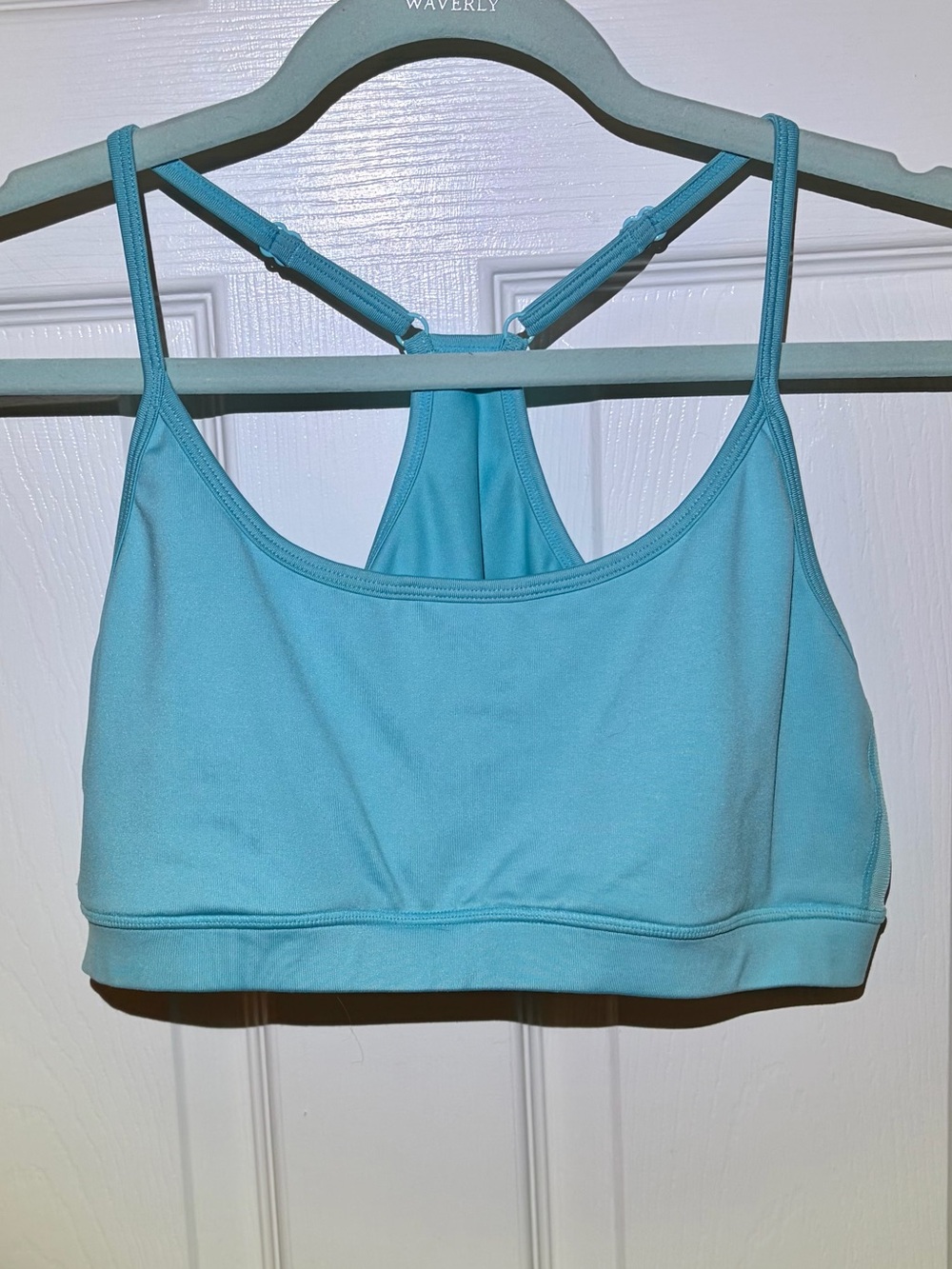 Light Aqua Blue Racerback Bralette With Adjustable Straps & Mesh Sides. Large